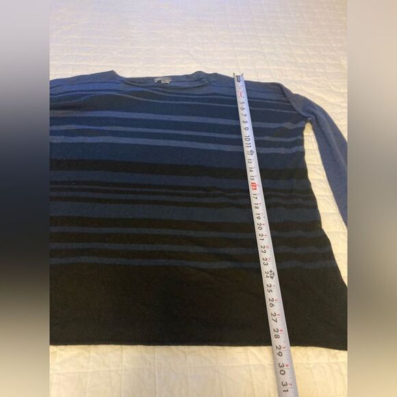 Vince Merino Wool Blend Blue Block Print Striped Oversized Boxy Lightweight Top - Picture 7 of 7